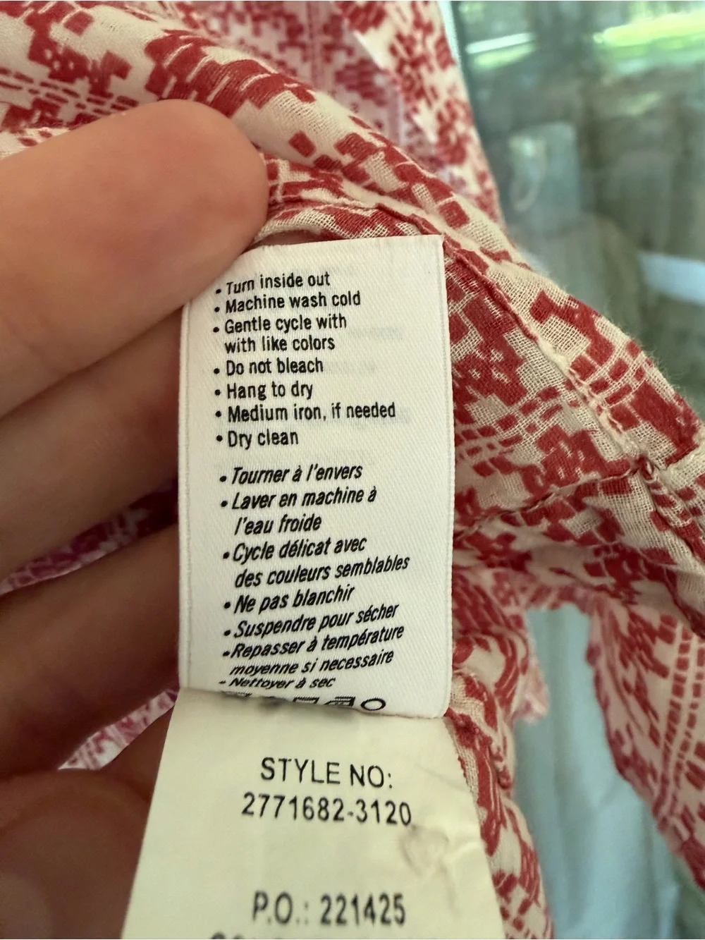 PAIGE Red and White Printed Long-Sleeve V-Neck Blouse